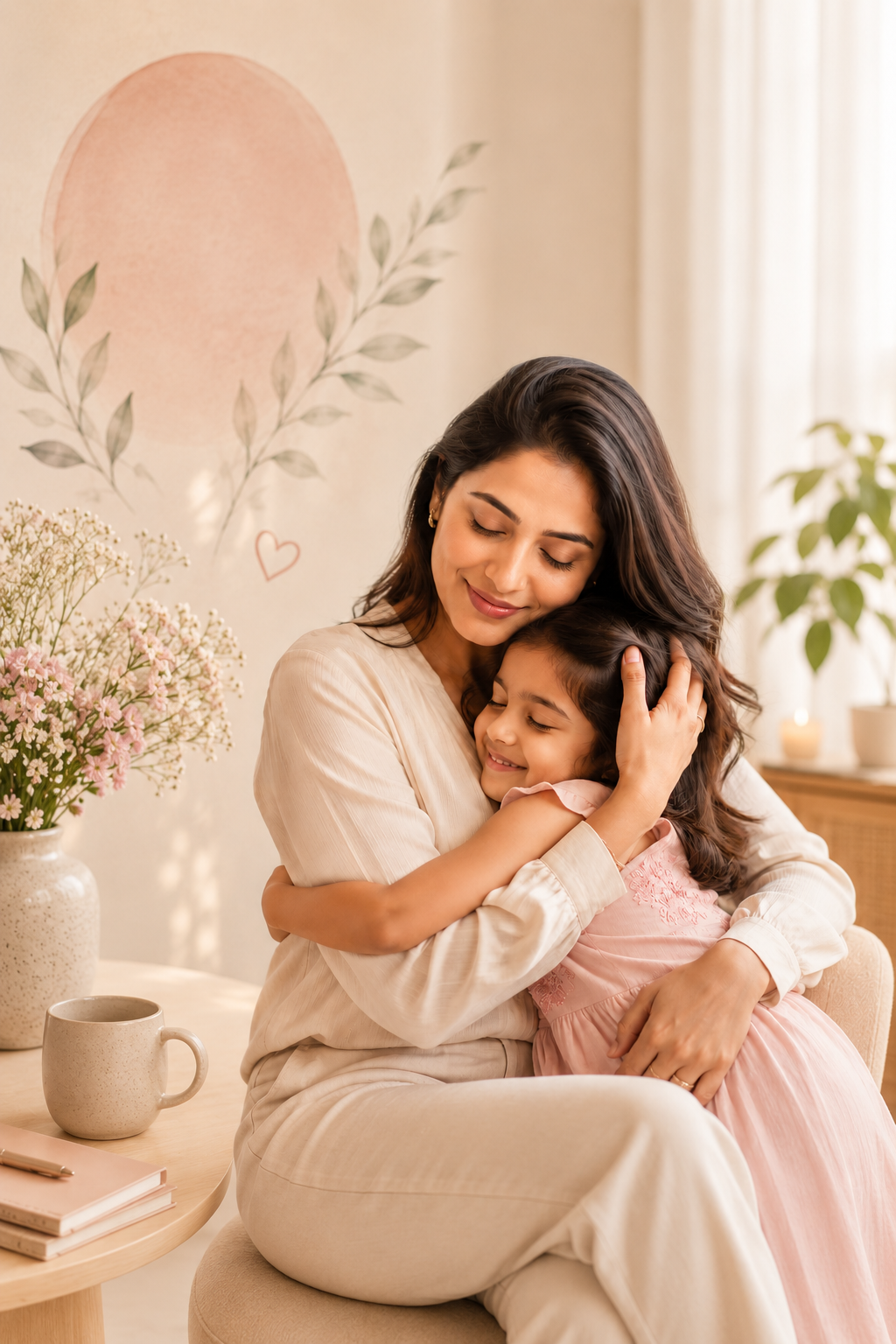 A mother and daughter sharing a warm, connected embrace